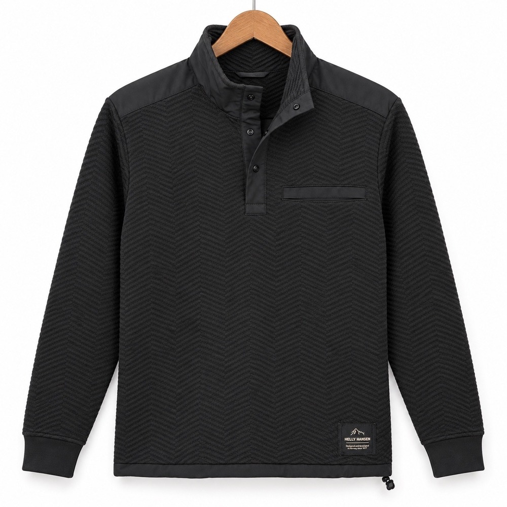 Helly Hansen Pullover Mens Medium Black Lillo Quilted Snap Sweater 62865